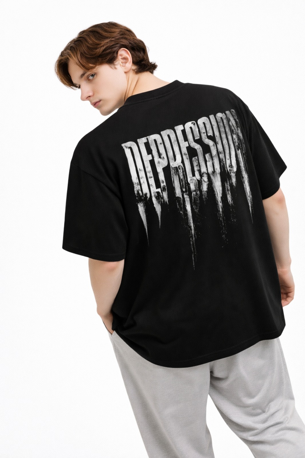 Depression Back Print Oversized Tees In Black T shirt