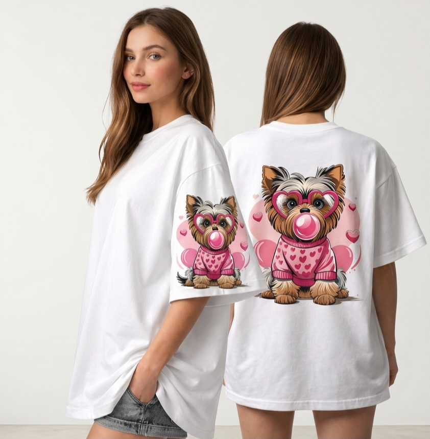 The "Sweetheart Yorkie" Double-Graphic Oversized Tee